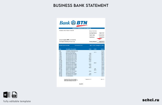 цифровая загрузка выписки по счету компании Bank BTN Шаблон в формате Word и PDF